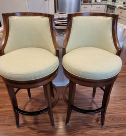 Pair of Upholstered Swivel Bar Stools