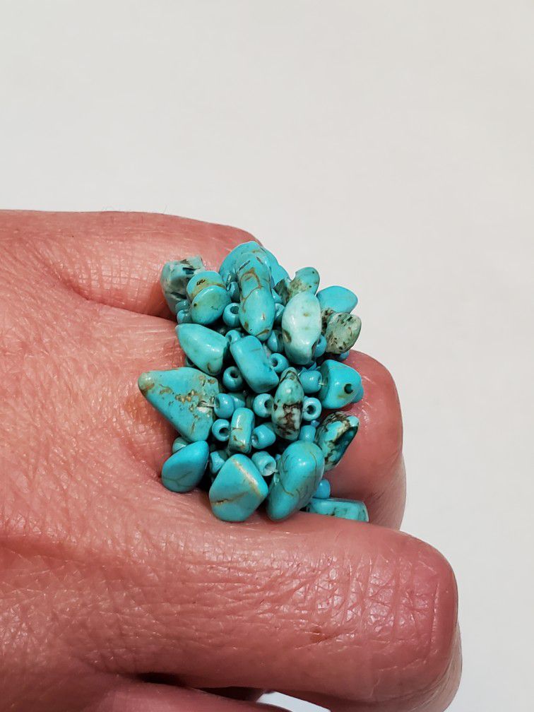 Turquoise Stone Cluster Stretch Ring