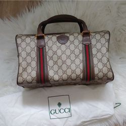 Authentic Vintage Gucci GG Monogram Supreme Sherry Web Ophidia Boston Doctor Satchel Bag