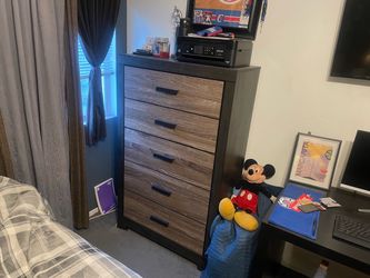 Bedroom set 5-Drawer Tall Dresser Dark Wood Finish