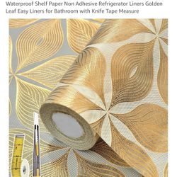 3D Drawer and Shelf Liner for Kitchen Cabinet: 23.6 in X 30 Ft Waterproof Shelf Paper Non Adhesive Refrigerator Liners Golden Leaf Easy Liners for Bat