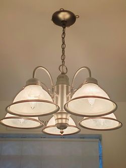 5 light brushed nickel chandalier with frosted glass shades White Lights