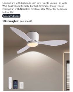 42" Flush Mount Ceiling Fan Light with 3 Colors,App and Remote C.