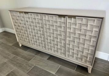 Gray Wood Sideboard with Woven Panel Doors