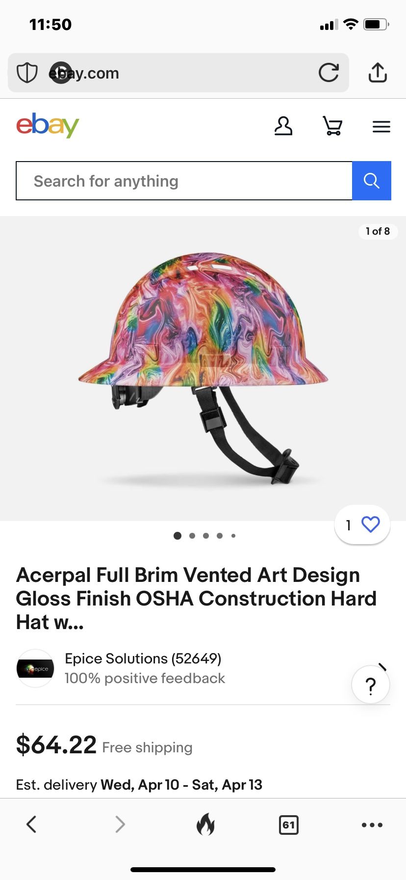 Acerpal Full Brim Vented Art Design Gloss Finish OSHA Construction Hard Hat