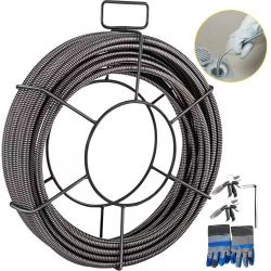 Drain Cleaning Cable 50ft x 1/2 inch Solid Core Cable Sewer Cable, Drain Auger Cable Cleaner, Snake Clog Pipe Drain Cleaning Cable W/Four Shapes of 32