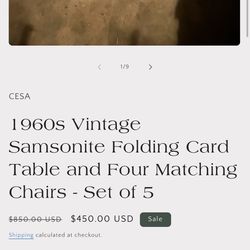Antique Vintage, Samsonite Folding Table Matching Four Chairs