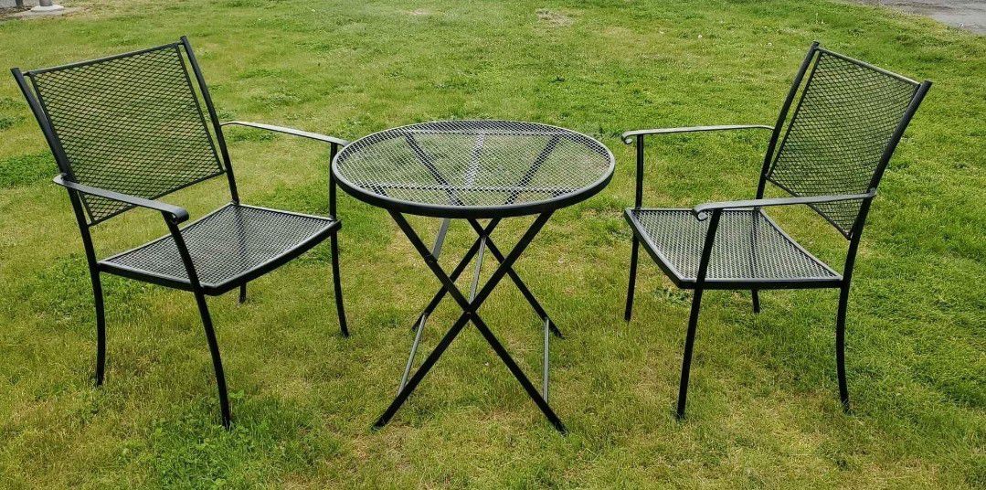 2 Wrought Iron Chairs & Folding Table Set