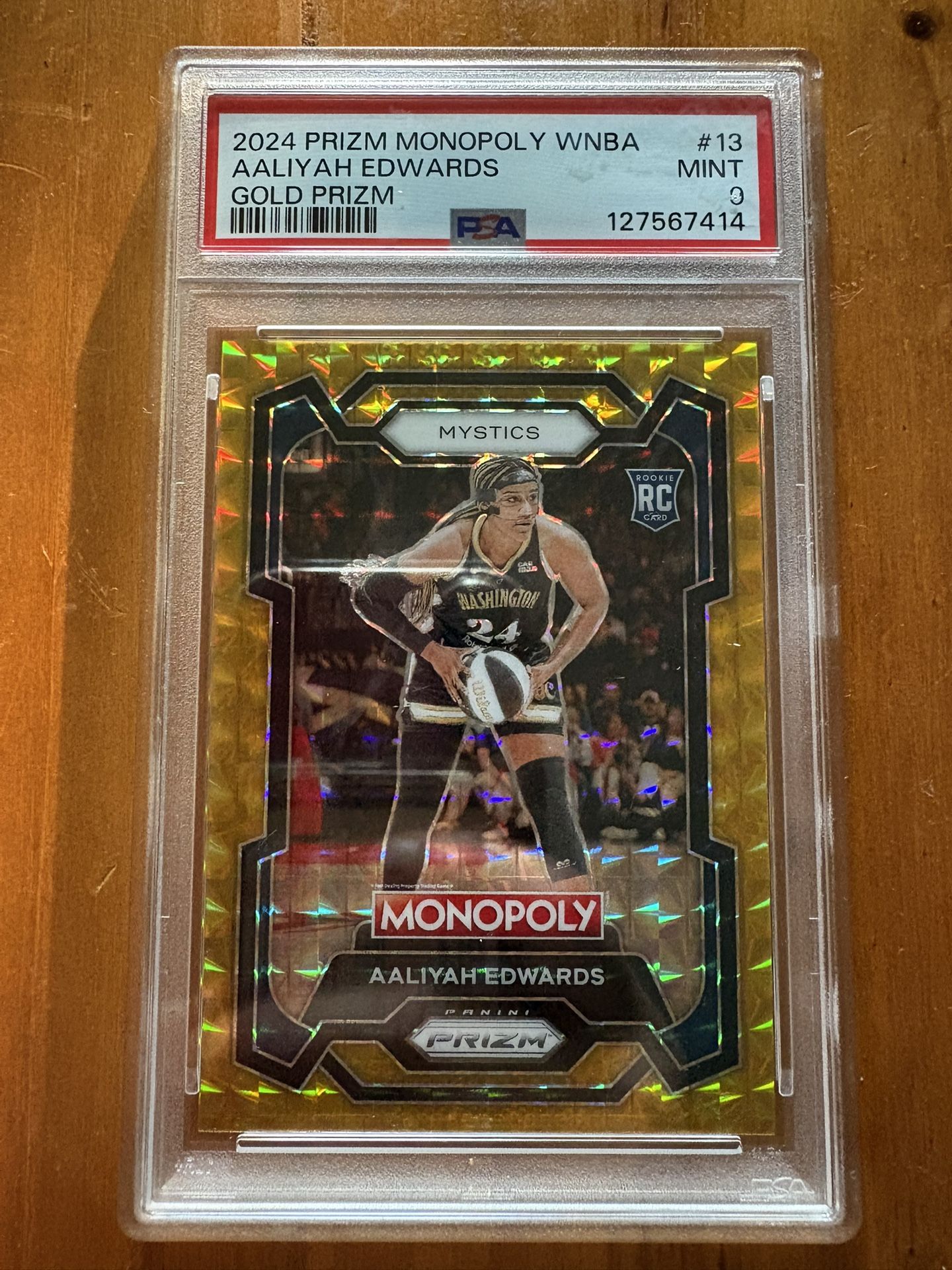Aaliyah Edwards Gold Prizm Monopoly RC /49 PSA 9