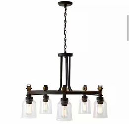 Knollwood 30 in. 5-Light Black Bronze with Brass Accents Chandelier