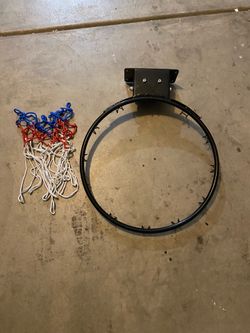 Metal, basketball hoop and net