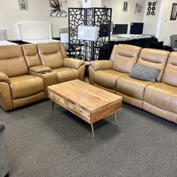 Top Grain Power Reclining Sofa And Love Seat 