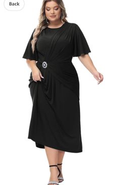 Plus Size Ruffle Sleeve Elegant Rhinestones Long Dress