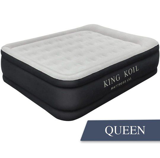 King Koil Luxury Air Mattress Queen with Built-in Pump for Home, Camping & Guests - 20” Queen Size Inflatable Airbed