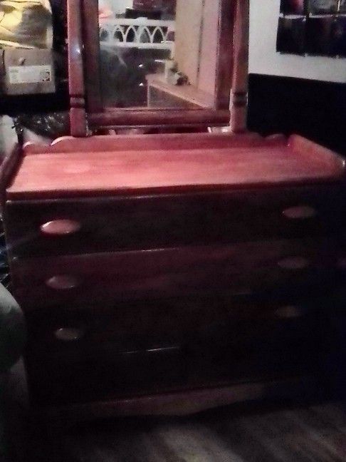 Antique Four Drawer Dresser With Mirror