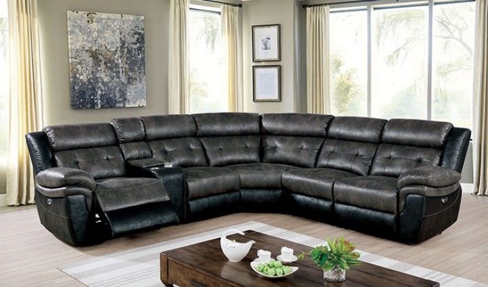Brand New Grey & Black Power Reclining Sectional Sofa
