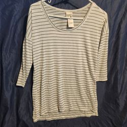Full Tilt White and Black Striped Long Sleeve Scoop Neck Top