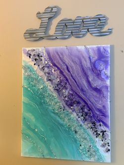 💜 Turquoise & Amethyst Geode Resin Wall Art – $125 💎