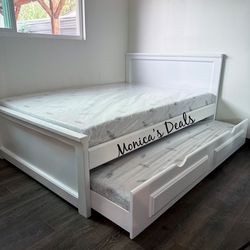 Full Solid Wood Bed With Twin Trundle And Both Memory Foam Mattresses $760