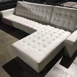 New White Leather Futon Sectional Sofa Couch