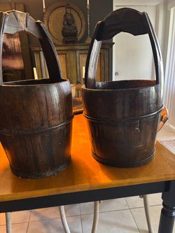 Rustic Wood Buckets (Pair)