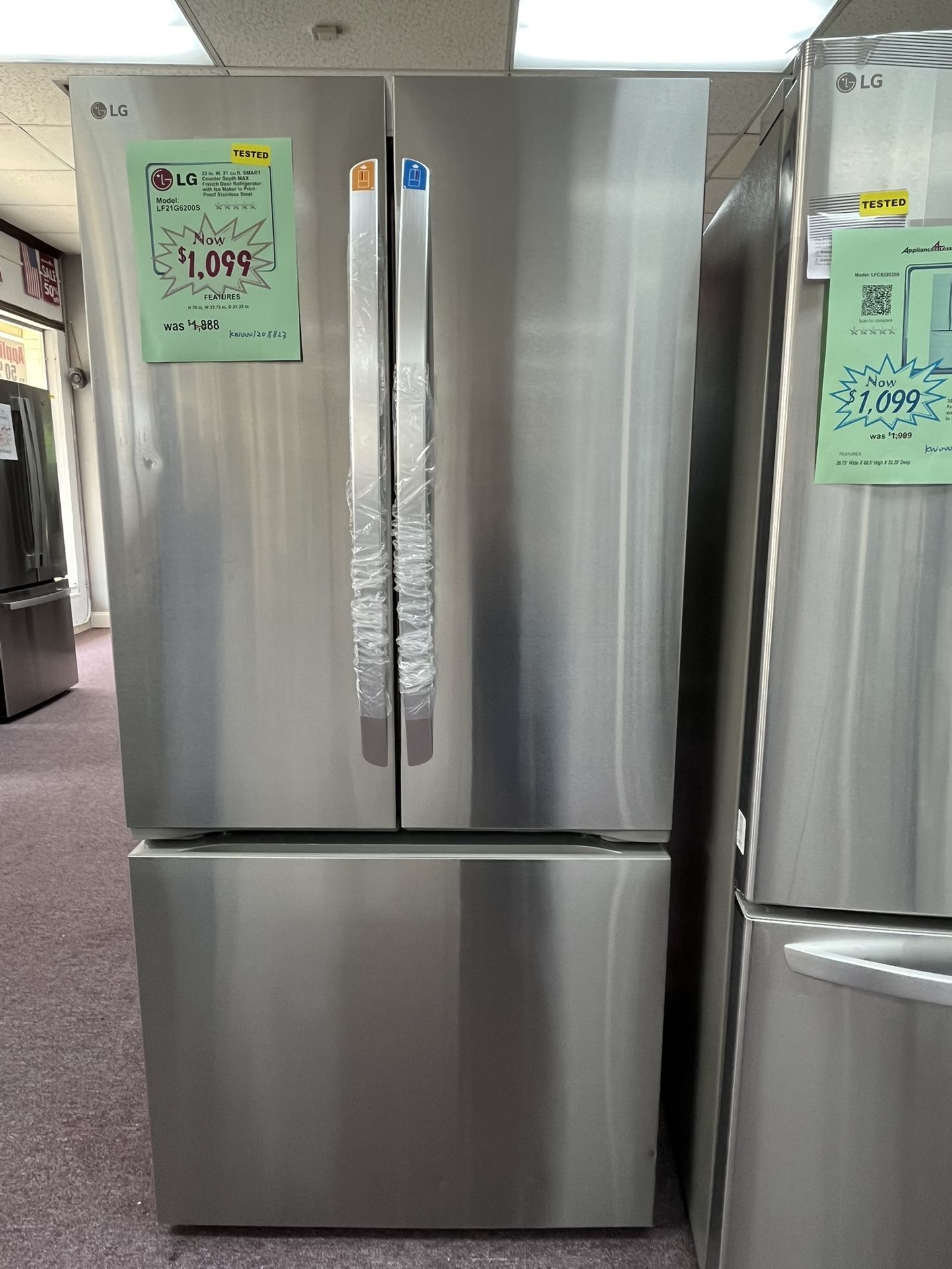 Promoting!Refrigerator, 33’wide Stainless W/ Ice LG Fridge New Scratch Dents