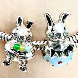 2 Easter Charms For Pandora 925 Sterling Silver Bunny And Eggs 