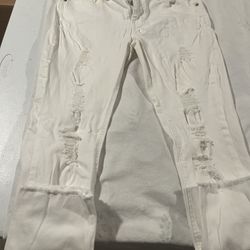 ASHLEY MASON Pants WHITE Destroyed Mid-Rise SKINNY Cropped JEANS Sz  9