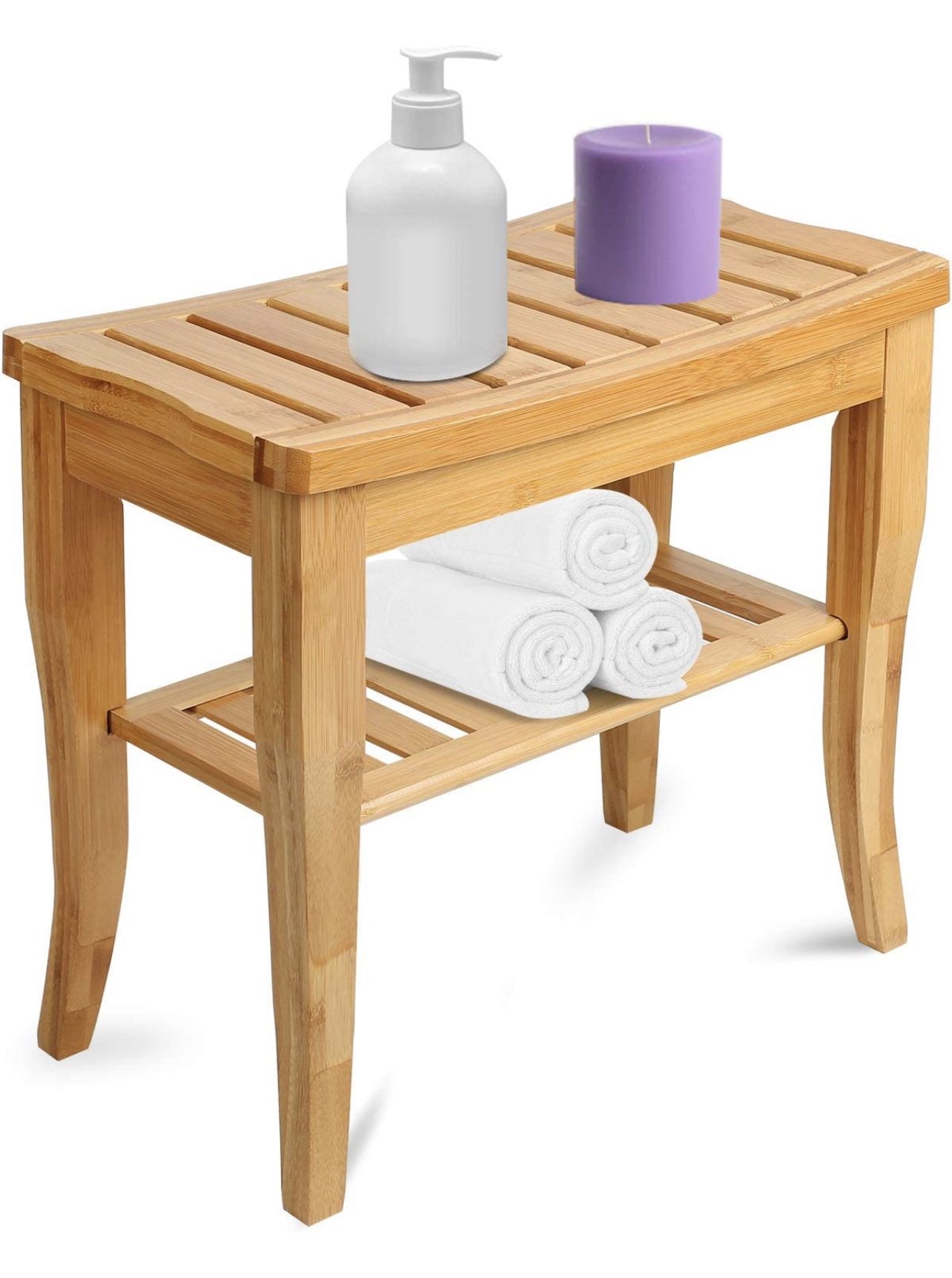 Olebes Bamboo Shower Bench Stool with Storage Shelf