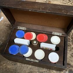 Antique Wood Poker Chip Holder Wsop 
