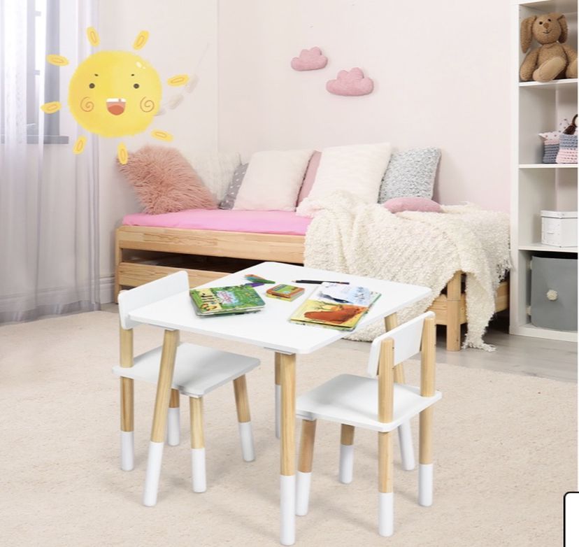 New Kids Wooden Table & 2 Chairs Set Children Activity Table Set