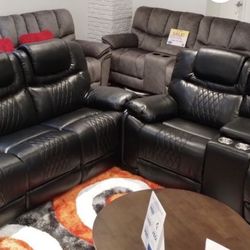 BLACK OR BROWN RECLINING SOFA AND LOVESEAT