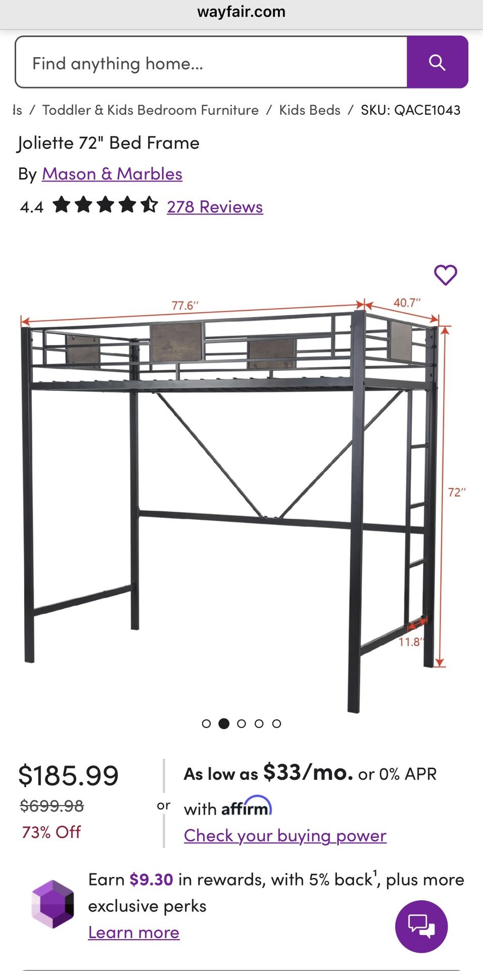 Twin Size Tall Metal Loft Bed And Mattress