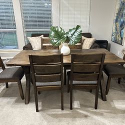 Hardwood Dining Table with 6 chairs, nutmeg wood and grey chairs (original $1,200) - $600