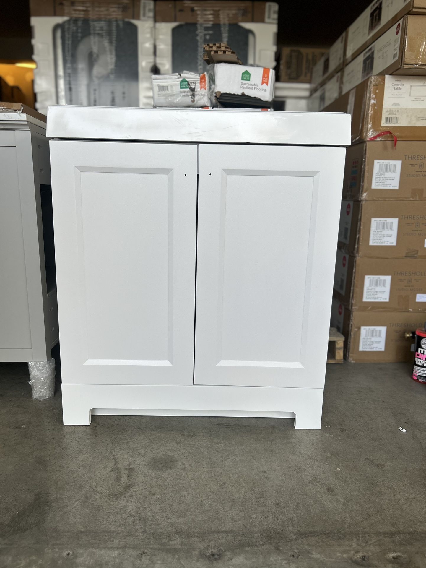 30in Glacier Bay Shaila Single Sink Bath Vanity with White Cultured Marble Top