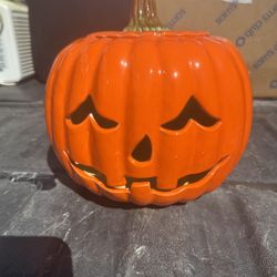 Vintage Halloween Earthenware Pumpkin Jack O' Lantern Ceramic
