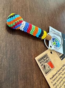 Traditional Kenyan Talking Stick Keychain  2” Long  San Diego Zoo Safari Park  Elephant Valley  BeadWorks Kenya  NEW  Produced in Kenya  Handcrafted G
