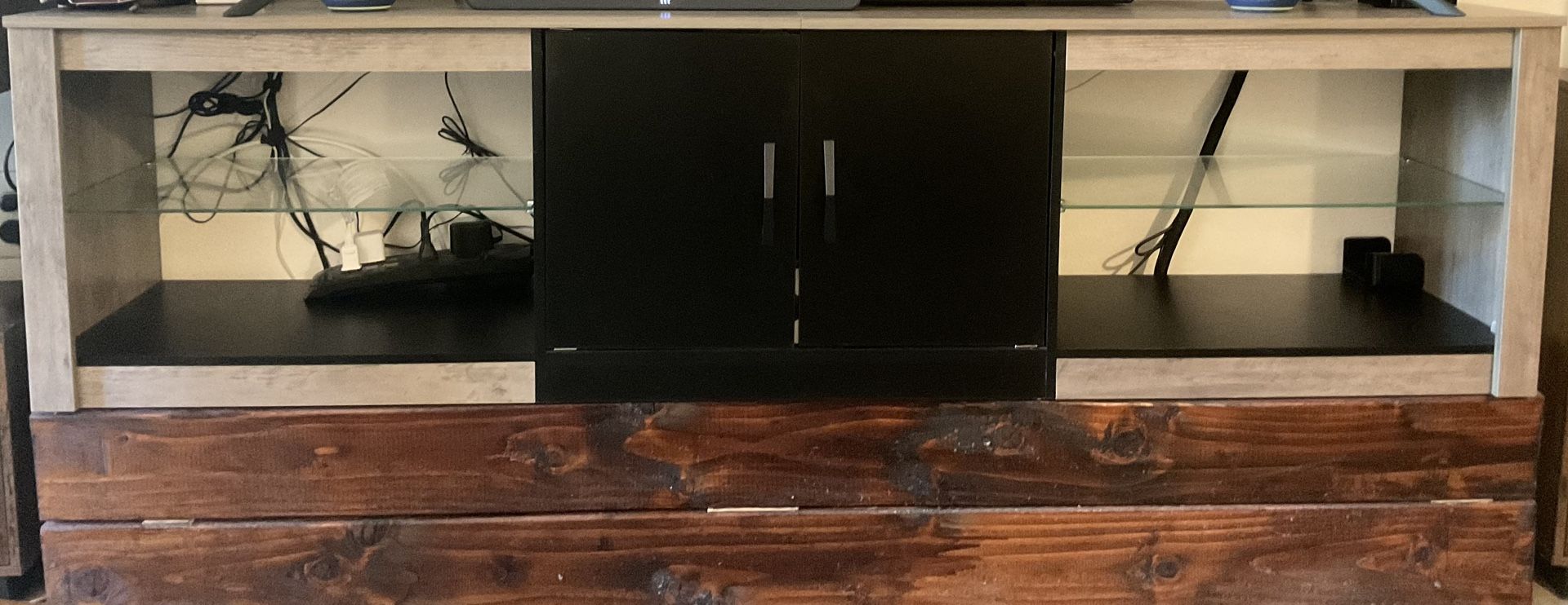 Kruszewski 70" LED TV Stand for 75" TV Large Entertainment Center Gaming with Adjustable Glass Shelves - $100