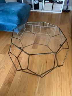 World Market Glass Hexagon Coffee Table – Brass Finish