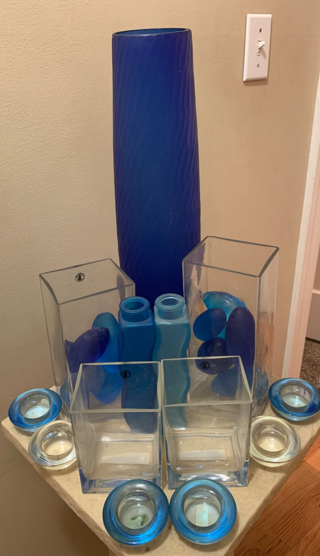 FREE 20” blue glass vase with glass decor