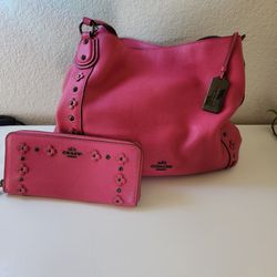 Coach, Pink Sachel with Black Hardware and Studs