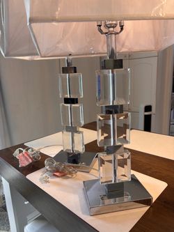 Crystal Block Table Lamp with White Shade