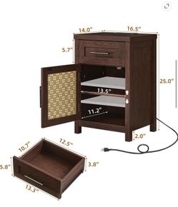 Small Rattan Night Stand With Type C Station