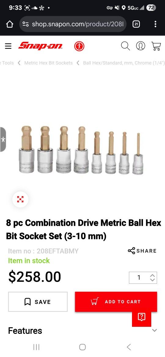 8 pc Combination Drive Metric Ball Hex Bit Socket Set (3-10 mm)
Item no :208EFTABMY