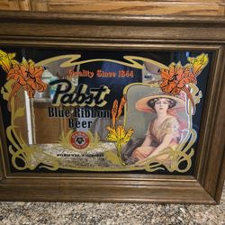 Framed Pabst Blue Ribbon Mirrored Sign 