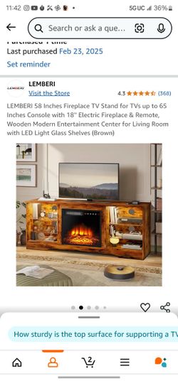 Tv Stand 58-65 Inch Fireplace With Led Lets