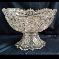 Antique American Brilliant Period Cut Glass Punch Bowl 2 pc