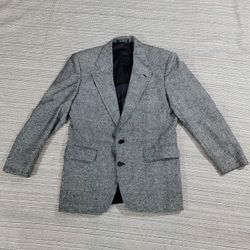 Vintage Roberto Vasalli Blazer 40R Gray Tweed 100% Silk Classic Sport Coat Retro