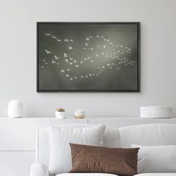 Flock of white birds wall art