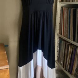 SANDRA DARREN Colorblock Stripe Black White Beige Sleeveless Dress sz 10 *READ